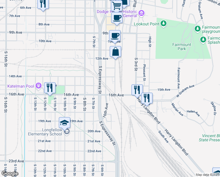 map of restaurants, bars, coffee shops, grocery stores, and more near 1512 South Main Street in Council Bluffs