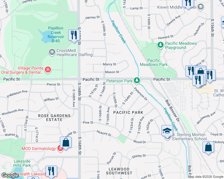 map of restaurants, bars, coffee shops, grocery stores, and more near 1230 South 165th Avenue in Omaha