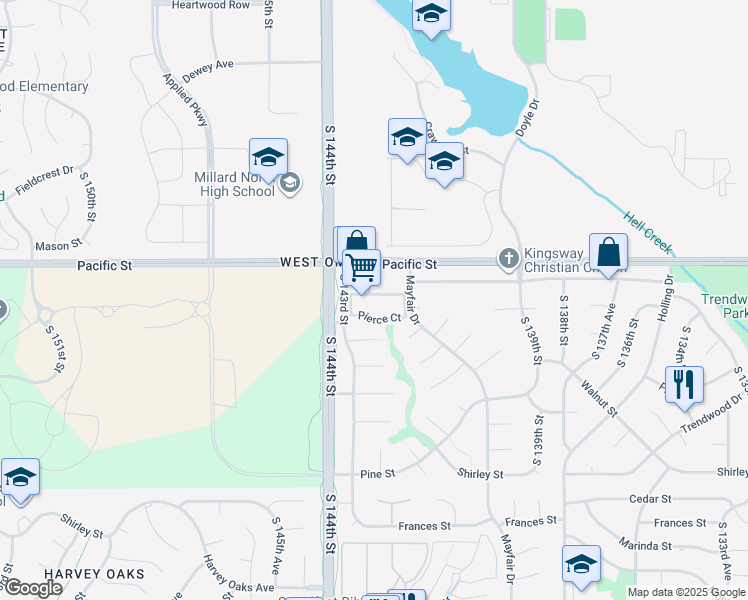 map of restaurants, bars, coffee shops, grocery stores, and more near 14202 Pierce Court in Omaha