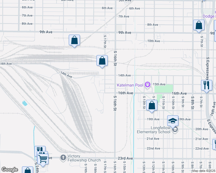 map of restaurants, bars, coffee shops, grocery stores, and more near 1610 16th Avenue in Council Bluffs