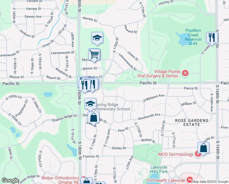 map of restaurants, bars, coffee shops, grocery stores, and more near 1202 South 177th Plaza in Omaha