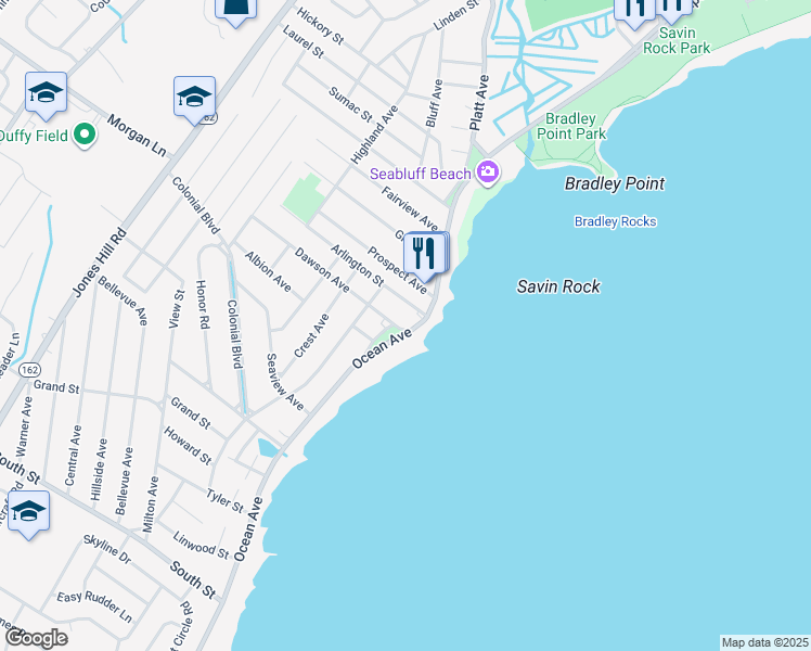 map of restaurants, bars, coffee shops, grocery stores, and more near in West Haven