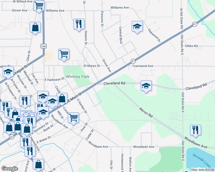 map of restaurants, bars, coffee shops, grocery stores, and more near 46 Cleveland Rd in Norwalk