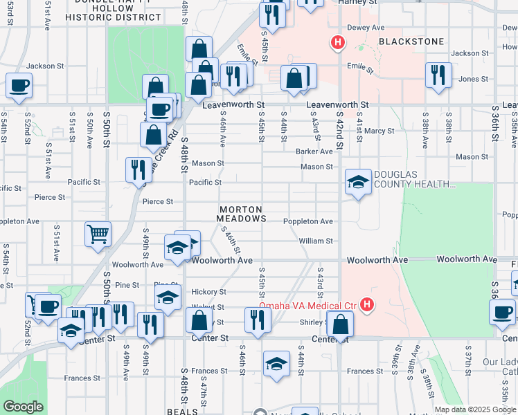 map of restaurants, bars, coffee shops, grocery stores, and more near in Omaha