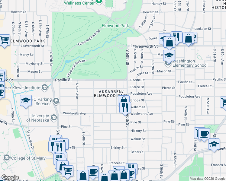map of restaurants, bars, coffee shops, grocery stores, and more near in Omaha