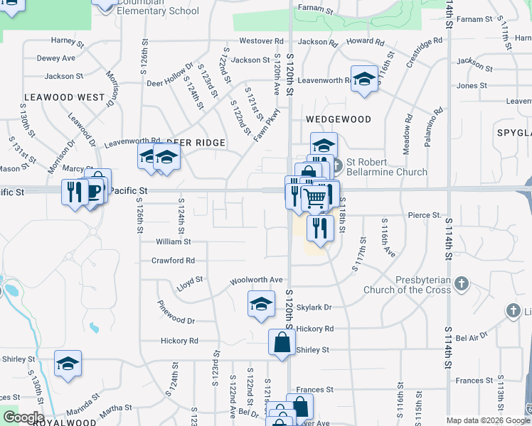 map of restaurants, bars, coffee shops, grocery stores, and more near 1231 South 121st Plaza in Omaha