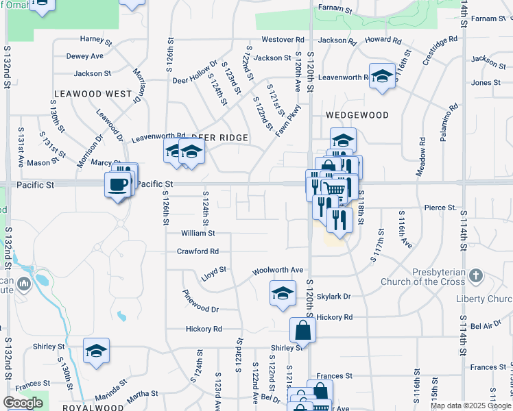 map of restaurants, bars, coffee shops, grocery stores, and more near 112116 Poppleton Plaza in Omaha