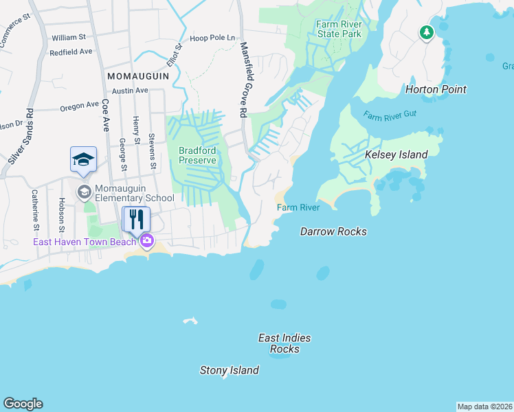 map of restaurants, bars, coffee shops, grocery stores, and more near 3 Cosey Beach Avenue in East Haven