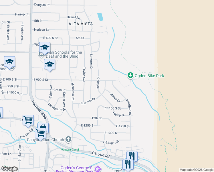 map of restaurants, bars, coffee shops, grocery stores, and more near 940 Fillmore Avenue in Ogden