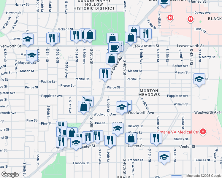 map of restaurants, bars, coffee shops, grocery stores, and more near 4902 Poppleton Avenue in Omaha