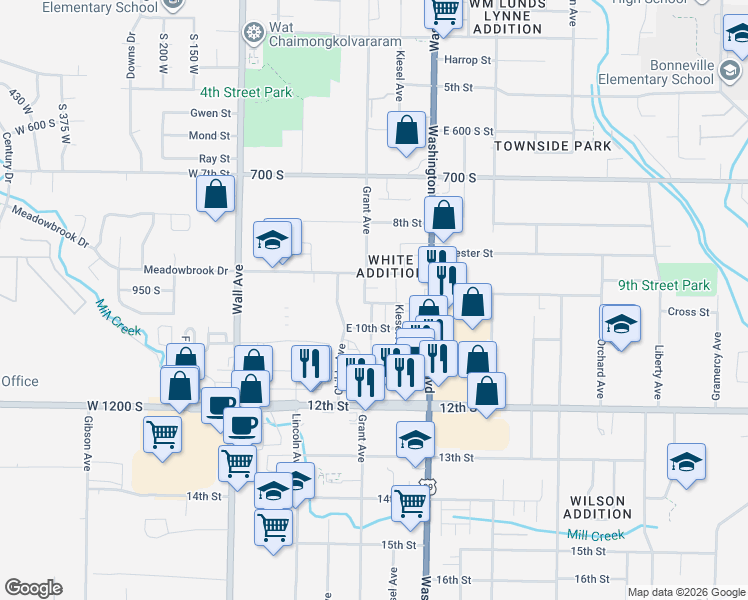 map of restaurants, bars, coffee shops, grocery stores, and more near 974 Grant Avenue in Ogden