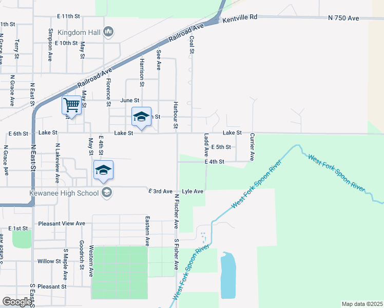 map of restaurants, bars, coffee shops, grocery stores, and more near 1615 East 4th Street in Kewanee