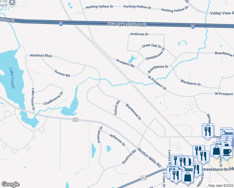 map of restaurants, bars, coffee shops, grocery stores, and more near 266 Brentwood Drive in Hudson