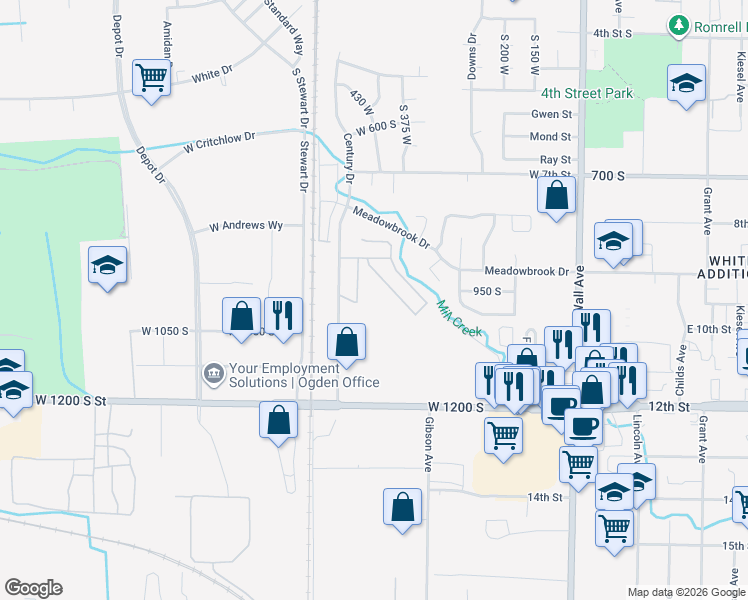 map of restaurants, bars, coffee shops, grocery stores, and more near 445 950 South in Ogden