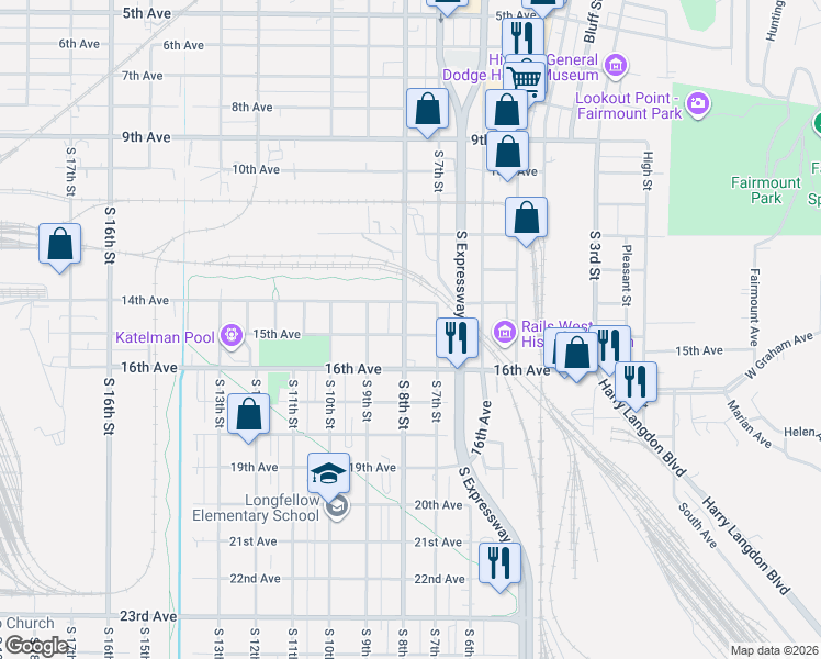 map of restaurants, bars, coffee shops, grocery stores, and more near 1403 South 8th Street in Council Bluffs