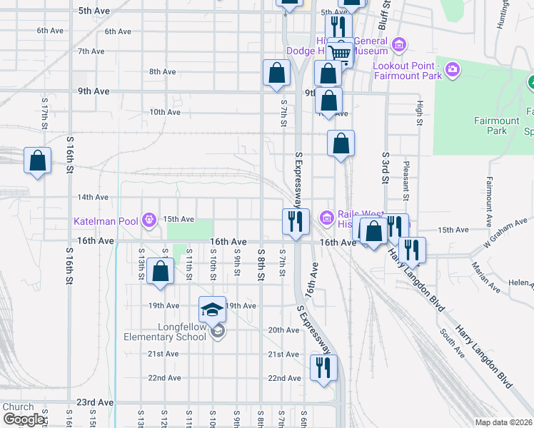 map of restaurants, bars, coffee shops, grocery stores, and more near 1403 South 8th Street in Council Bluffs