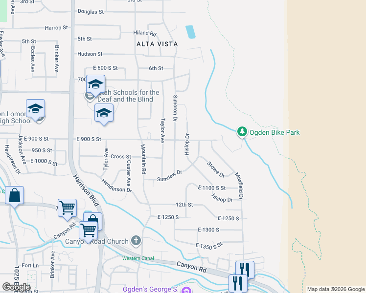 map of restaurants, bars, coffee shops, grocery stores, and more near 915 Hislop Drive in Ogden