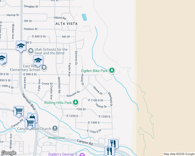 map of restaurants, bars, coffee shops, grocery stores, and more near 1620 9th Street in Ogden