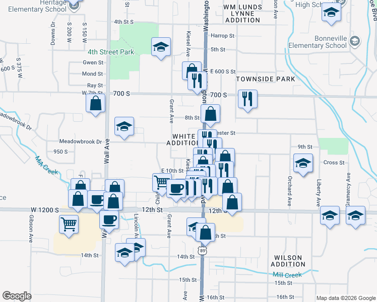 map of restaurants, bars, coffee shops, grocery stores, and more near 355 9th Street in Ogden