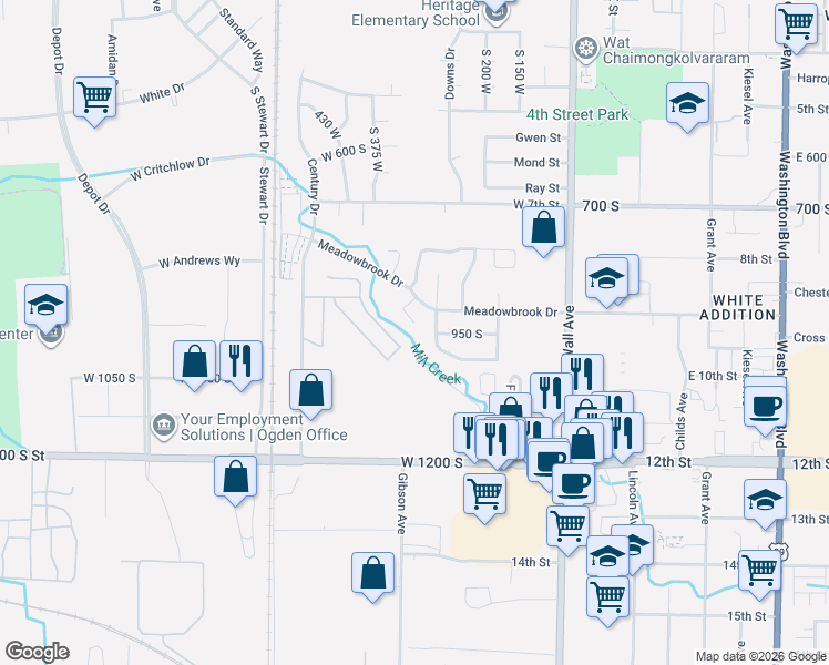map of restaurants, bars, coffee shops, grocery stores, and more near in Ogden