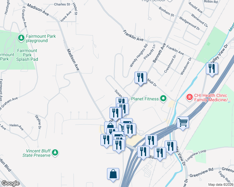 map of restaurants, bars, coffee shops, grocery stores, and more near 432 Wendy Heights Road in Council Bluffs