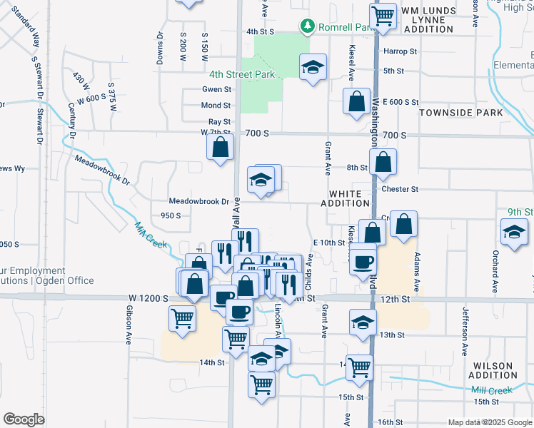 map of restaurants, bars, coffee shops, grocery stores, and more near 155 East 900 South Street in Ogden