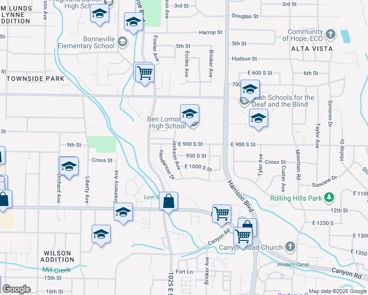 map of restaurants, bars, coffee shops, grocery stores, and more near 1027 9th Street in Ogden