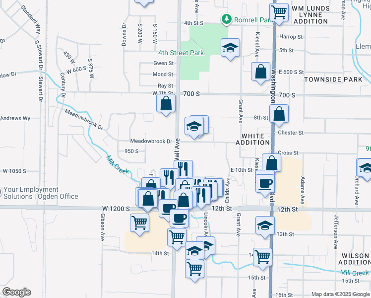 map of restaurants, bars, coffee shops, grocery stores, and more near 912 Utah 204 in Ogden