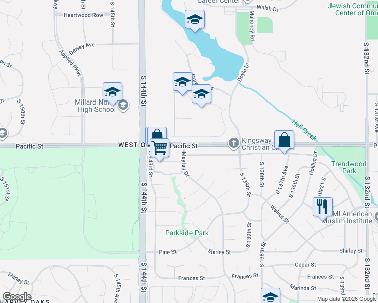 map of restaurants, bars, coffee shops, grocery stores, and more near 14092 Boys Town Hospital Road in Boys Town
