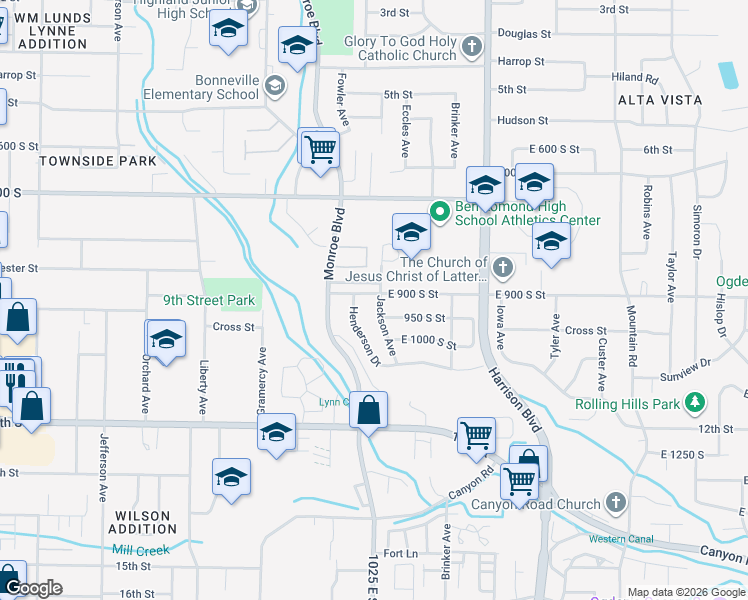 map of restaurants, bars, coffee shops, grocery stores, and more near 905 Jackson Avenue in Ogden