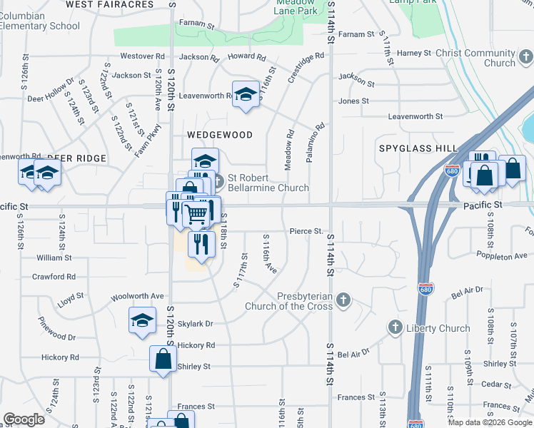 map of restaurants, bars, coffee shops, grocery stores, and more near 1110 Skylark Drive in Omaha