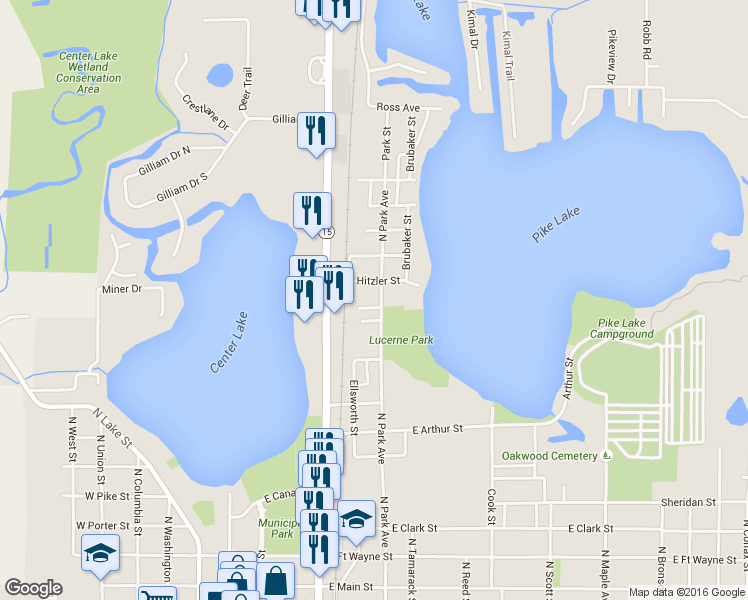 map of restaurants, bars, coffee shops, grocery stores, and more near 508 Hitzler St in Warsaw