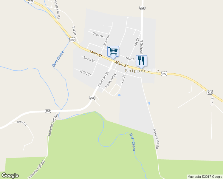 map of restaurants, bars, coffee shops, grocery stores, and more near Smith Road in Shippenville