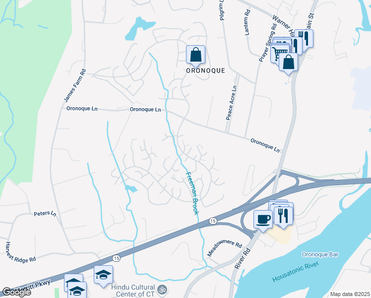map of restaurants, bars, coffee shops, grocery stores, and more near 43a Buckskin Lane in Stratford