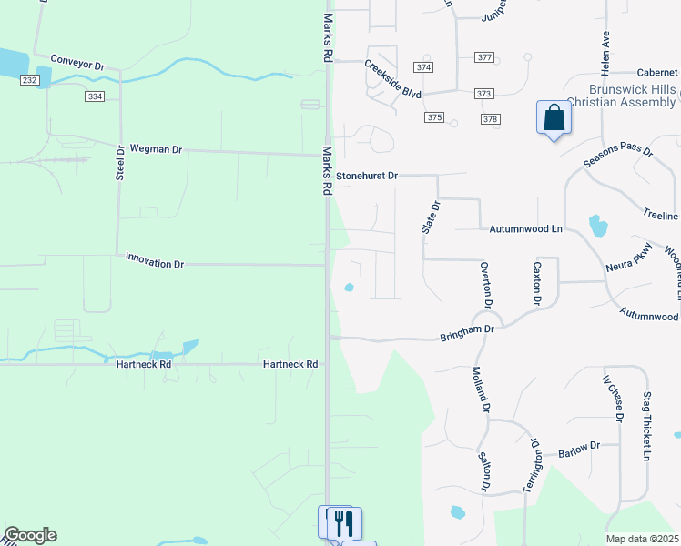 map of restaurants, bars, coffee shops, grocery stores, and more near 965 Marks Road in Valley City