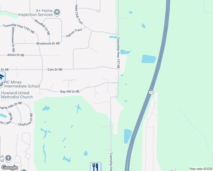 map of restaurants, bars, coffee shops, grocery stores, and more near 100 Saint Andrews Place Northeast in Warren