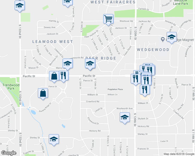 map of restaurants, bars, coffee shops, grocery stores, and more near 12323 Pacific Street in Omaha