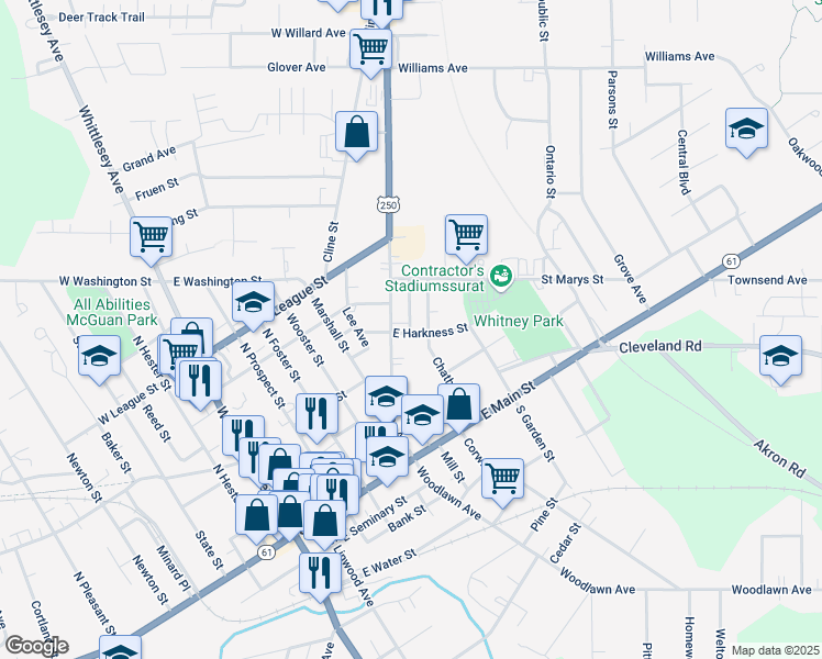 map of restaurants, bars, coffee shops, grocery stores, and more near 9 East Harkness Street in Norwalk