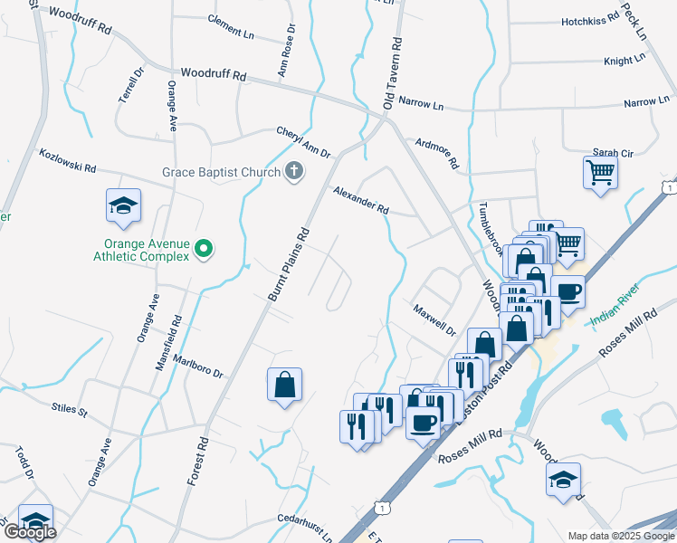 map of restaurants, bars, coffee shops, grocery stores, and more near 65 Branca Court in Milford
