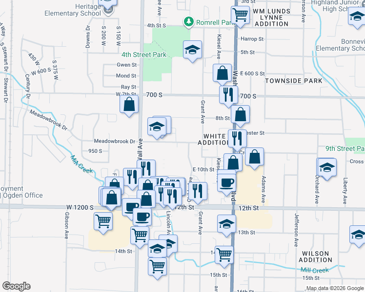 map of restaurants, bars, coffee shops, grocery stores, and more near 205 East 900 South Street in Ogden