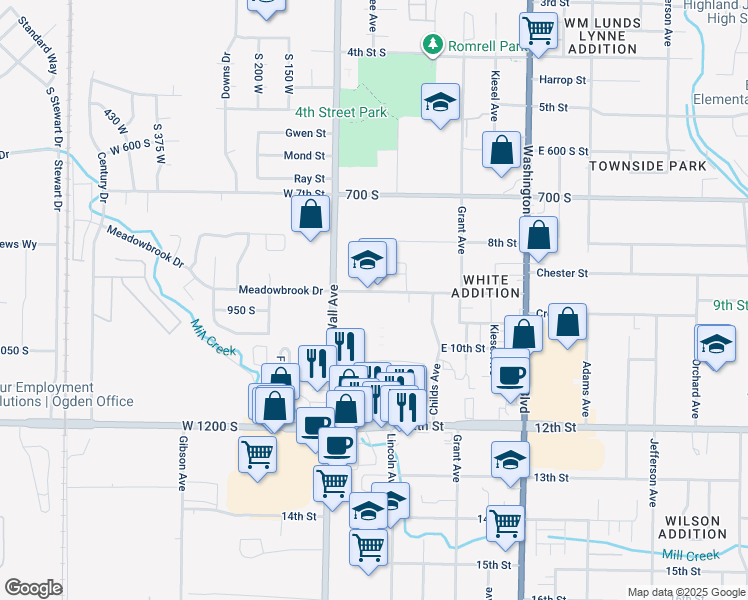 map of restaurants, bars, coffee shops, grocery stores, and more near 166 9th Street in Ogden