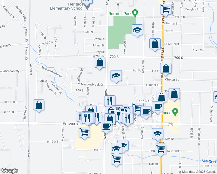 map of restaurants, bars, coffee shops, grocery stores, and more near 912 Utah 204 in Ogden