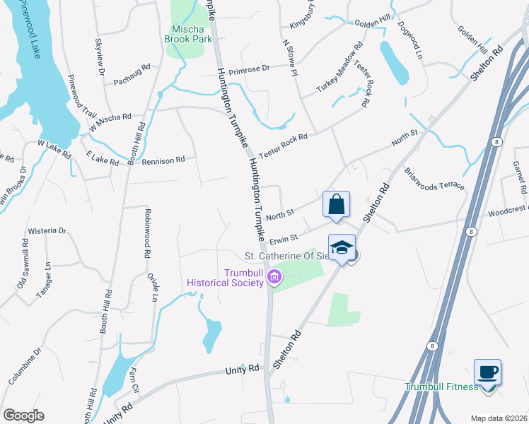 map of restaurants, bars, coffee shops, grocery stores, and more near 1958 Huntington Turnpike in Trumbull
