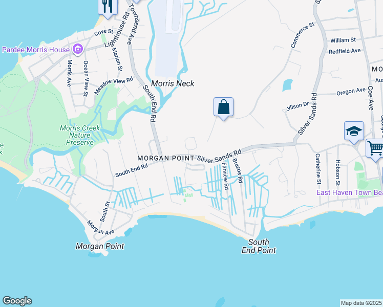 map of restaurants, bars, coffee shops, grocery stores, and more near 5 Roses Farm Road in East Haven
