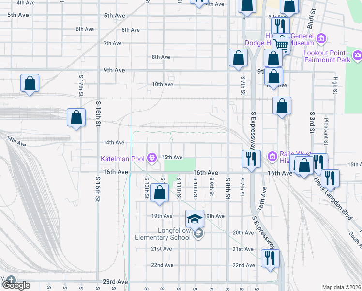 map of restaurants, bars, coffee shops, grocery stores, and more near 1402 South 11th Street in Council Bluffs