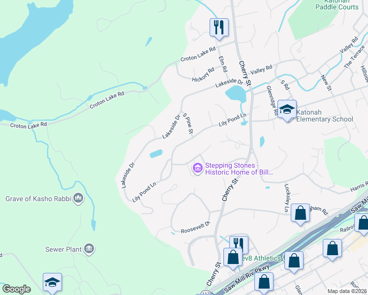 map of restaurants, bars, coffee shops, grocery stores, and more near 64 Lily Pond Lane in Katonah