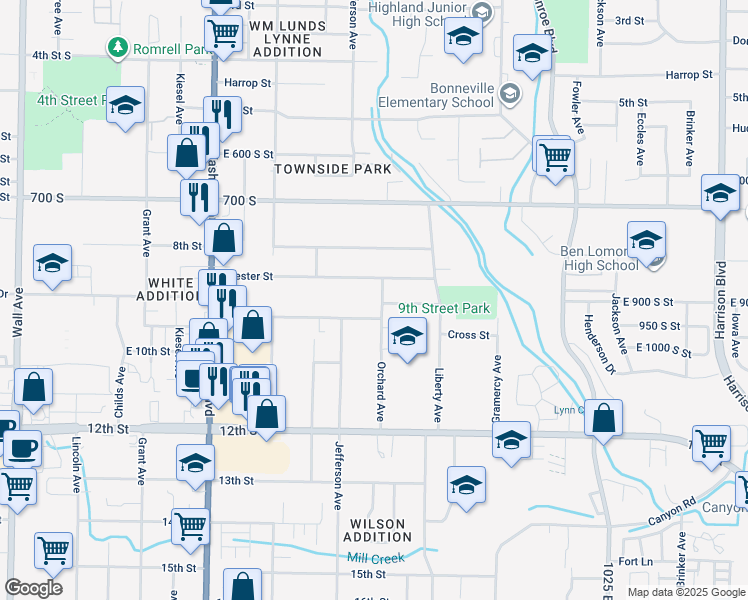 map of restaurants, bars, coffee shops, grocery stores, and more near 901 Orchard Avenue in Ogden