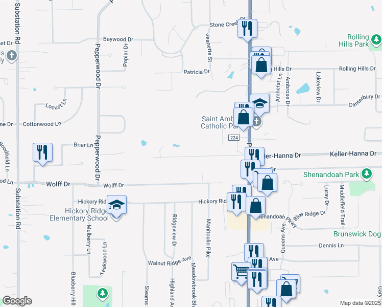 map of restaurants, bars, coffee shops, grocery stores, and more near 4451 Homestead Dr in Brunswick