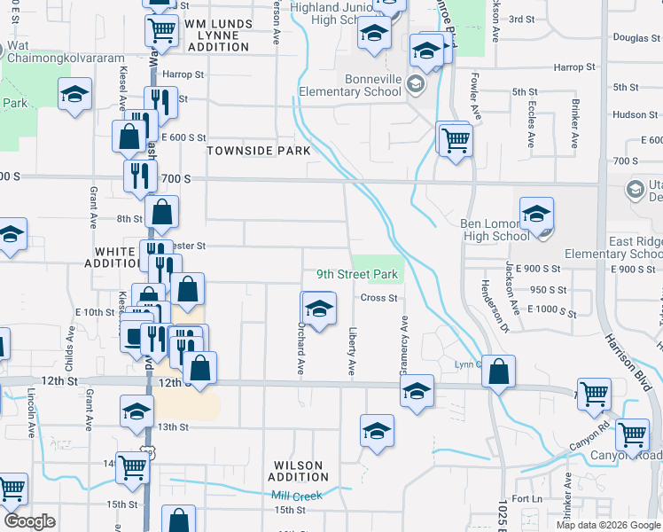 map of restaurants, bars, coffee shops, grocery stores, and more near 708 9th Street in Ogden