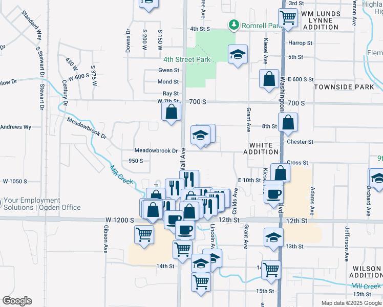 map of restaurants, bars, coffee shops, grocery stores, and more near 117 9th Street in Ogden